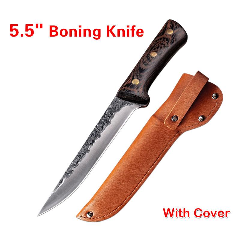 Carbon Steel Kitchen Knives Wooden Handle Cleaver Slicing Knife Hand Forged Blade Butcher Boning Knife Wood Handle Chef Knife