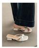 Elegant fashion square head thin heel cool slippers women's 2025 spring and summer word with bow temperament versatile cool half drag tide