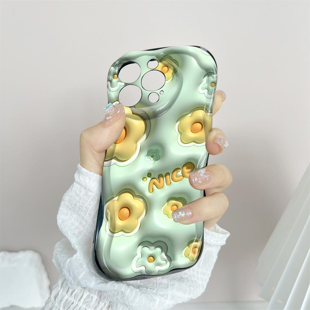 Kreslený vzor krémová textura pouzdro vlnitý okraj měkký silikonový kryt pouzdro na telefon pro iPhone Samsung Huawei Honor Xiaomi Redmi Infinix Tecno