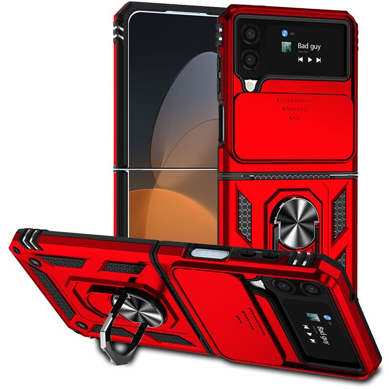 Suitable for Samsung Z Flip 6 Ring Anti fall Folding Mobile Phone Case Z Flod 7 Sergeant Push Window Protective Case