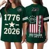 Women V Neck Casual Loose Fit Sports Jersey Top with 250th Anniversary Print Short Sleeve Independence Day Shirt