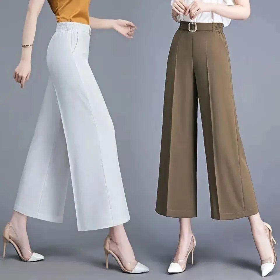 High-Waisted Wide-Leg Summer Pants for Women - Casual, Loose Fit with Elastic Waist