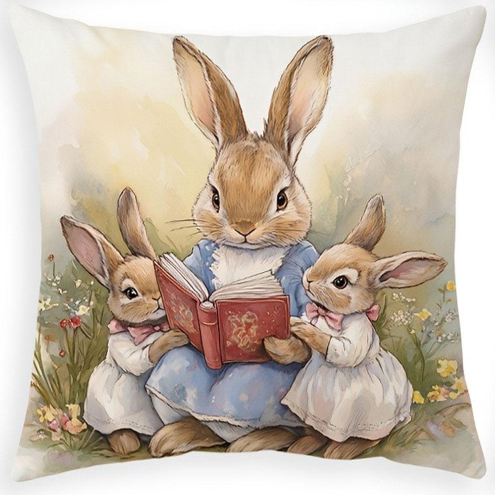 Cute Bunny Story Pattern With Zipper Closure Pillow Cover Living Room Sofa Special Pillow Cover Without Pillow Core