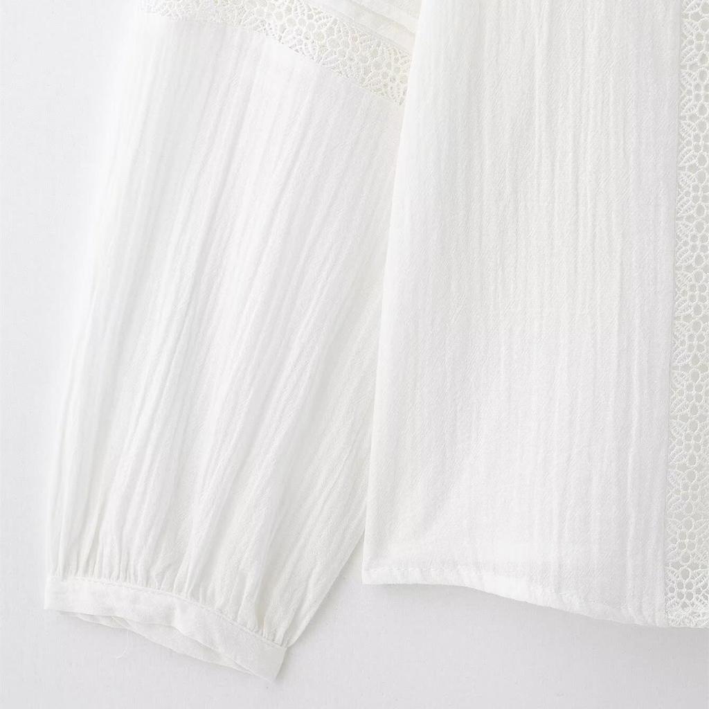 2025 Spring Women's Elegant Commuter Lace Pleated Lapel Shirt