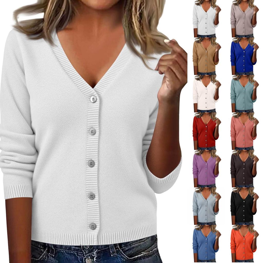 Women's Casual Knit V-Neck Cardigan Sweater for Everyday Fashion