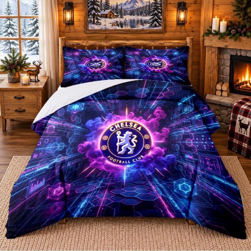 Printed 3Pcs Bedding Set Chelsea FC Pattern Bed Sheet Pillowcase For Bedroom Decor