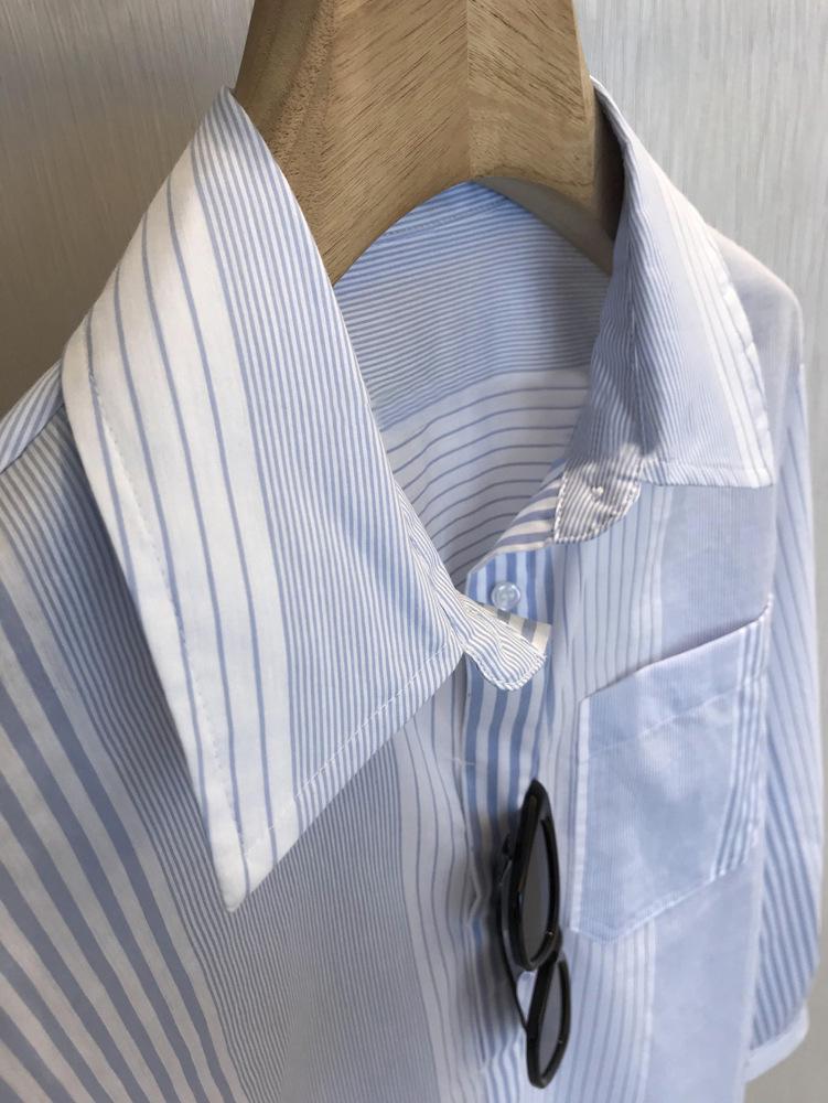 High-End Minimalist Striped Long-Sleeve Turn-Down Collar Shirt for Women