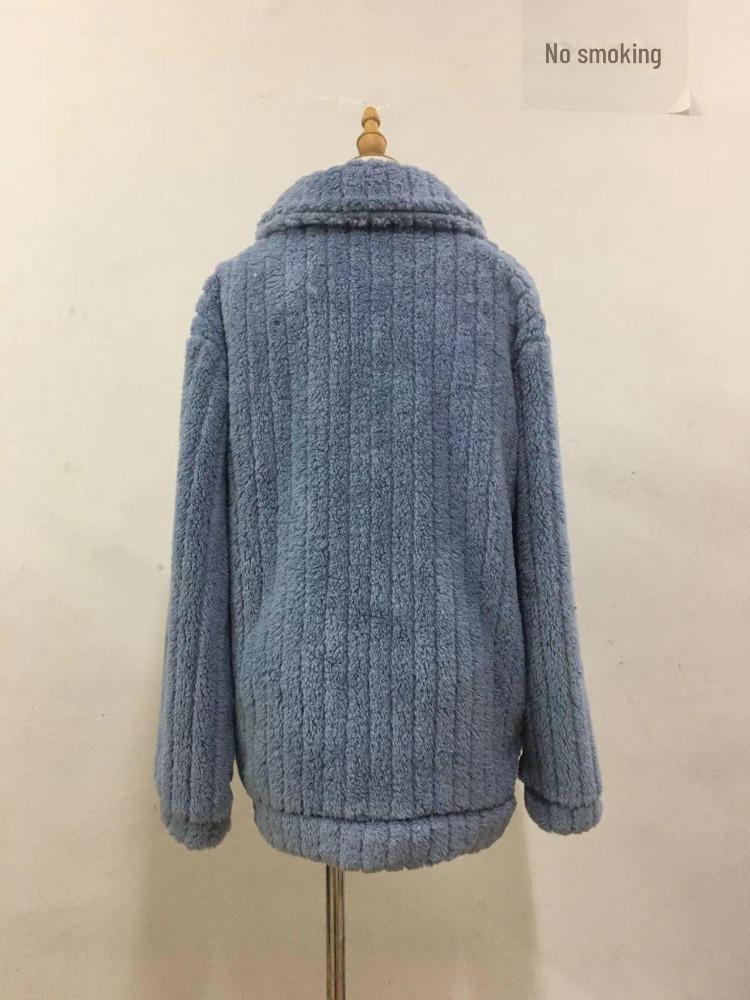 2024 Women's Fur Plush Short Coat Cardigan Autumn Winter Lapel Style