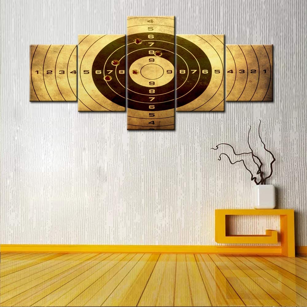 Gun Shooting Target Bullet 5 Pcs Canvas Picture Print Wall Art Canvas Painting Wall Decor for Living Room No Frame