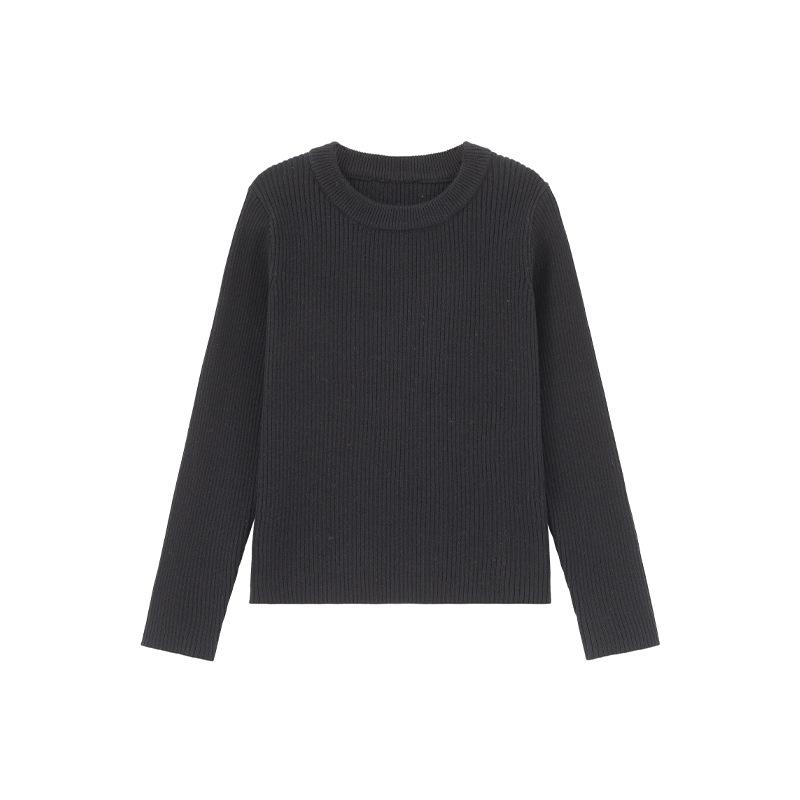 Kids Solid Color Crew Neck Long Sleeve Knit Pullover Sweater Casual Bottoming Top