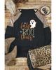 Azura Exchange Black Leopard Boo Ghost Graphic Sequin Raglan Sleeve Top