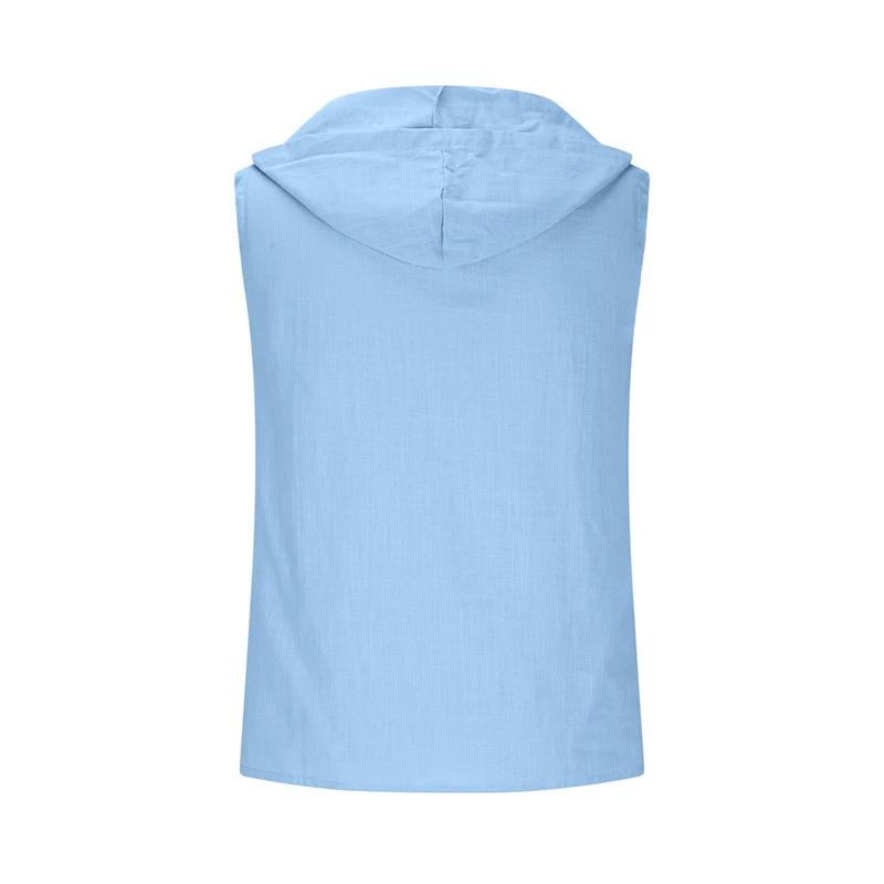 Sommer Freizeit Herren Lockere Kapuzenweste Tägliche Freizeit Atmungsaktives Leinen Tanktop Herren Vintage Ärmellos Tiefes V-Ausschnitt T-Shirts