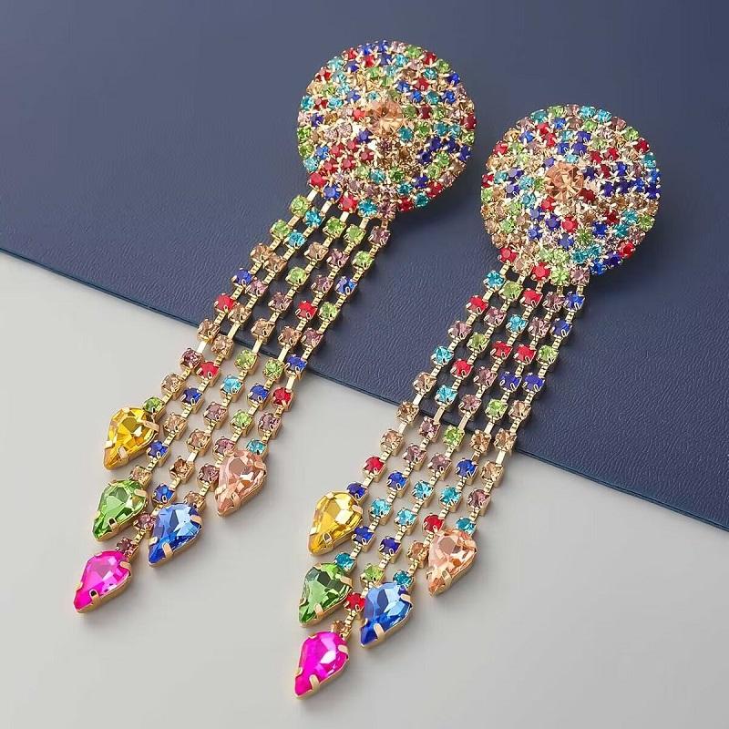 Vintage Ethnic Geometric Water Drop Tassel Earrings for Women Boho Elegant Rhinestone Flower Cloud Long Dangle Earrings