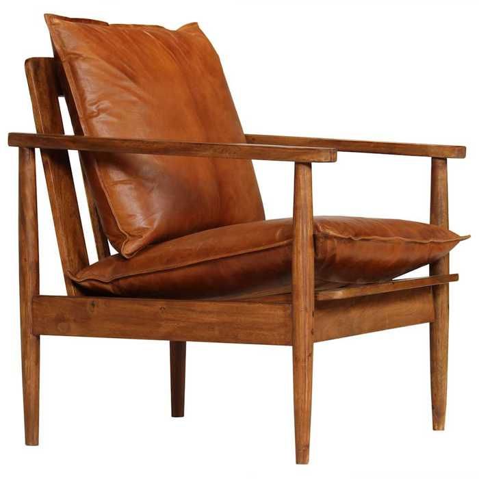 Maison Exclusive - Fauteuil Marron Cuir véritable avec bois d'acacia