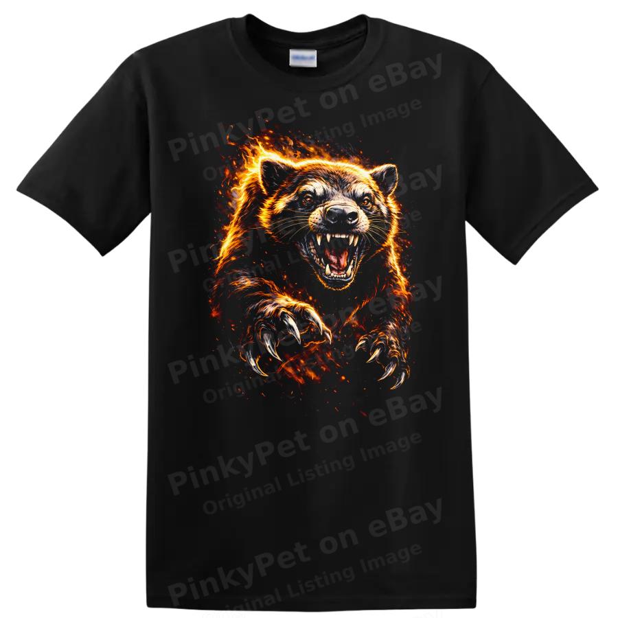 Fiery Bear T Shirt Wild Animal Graphic Art Inferno Design Tee