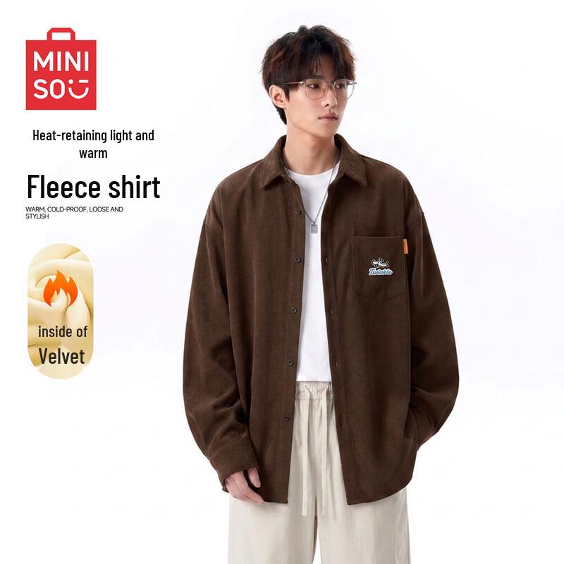 MINISO Men's Corduroy Fleece-Lined Casual Shirt Jacket
