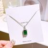 1pcs Senior Sense of Green Large Glass Diamond Copper Set Zirconia Pendant Necklace Ladies Light Luxury Wind Niche Jewelry