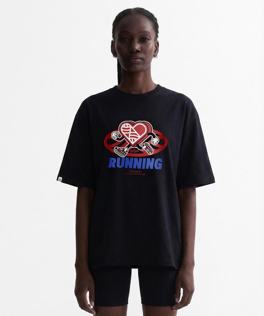 Minasu New Big Hearttrack Graphic T Shirt_Black