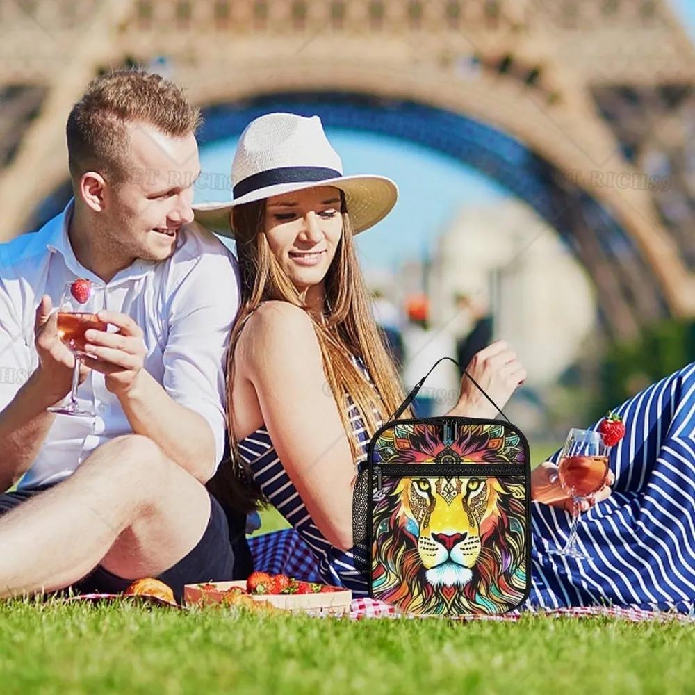 Fantasy Lion Sun and Moon Art Lunch Box for Women Men Kids Trip Picnic Office - Large Capacity Lunch Bag Thermal Pail Container