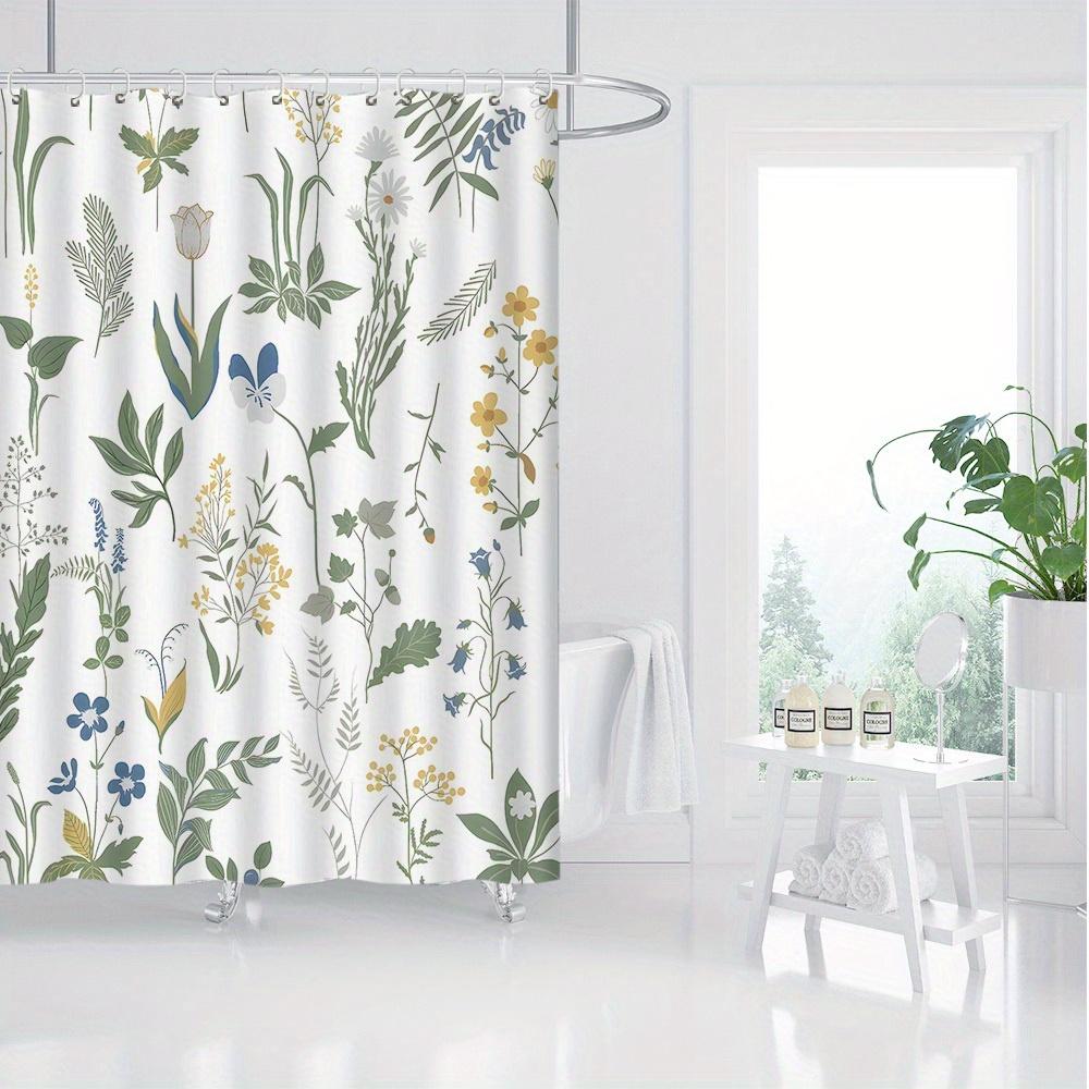 Waterproof Shower Curtain - Forest Green Plant & Flower Pattern, Digital Print, Ideal For Bathroom & Toilet Partitions