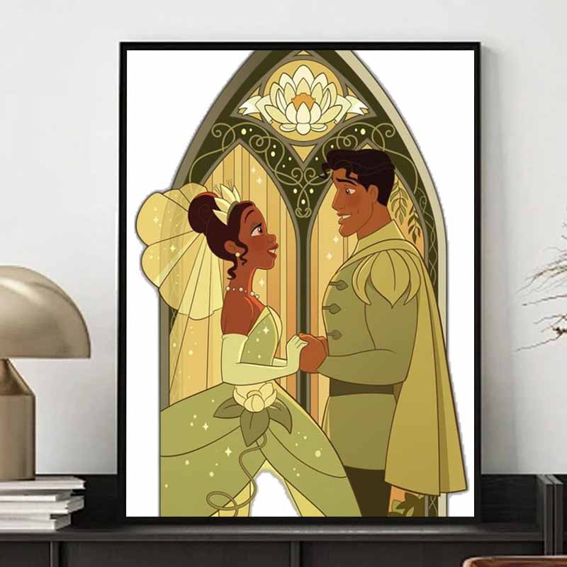 Disney 5D DIY Diamond Painting, Tiana and Navins Wedding Window Illustration Embroidered Mosaic Cross Stitch Home Decor Gifts and Crafts
