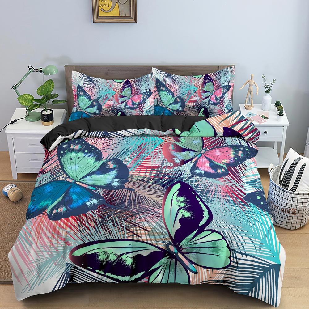 Butterfly Duvet Cover King Queen Size Animal Floral Bedding Set For Teens Adults Beautiful Flower 2/3pcs Polyester Quilt Cover