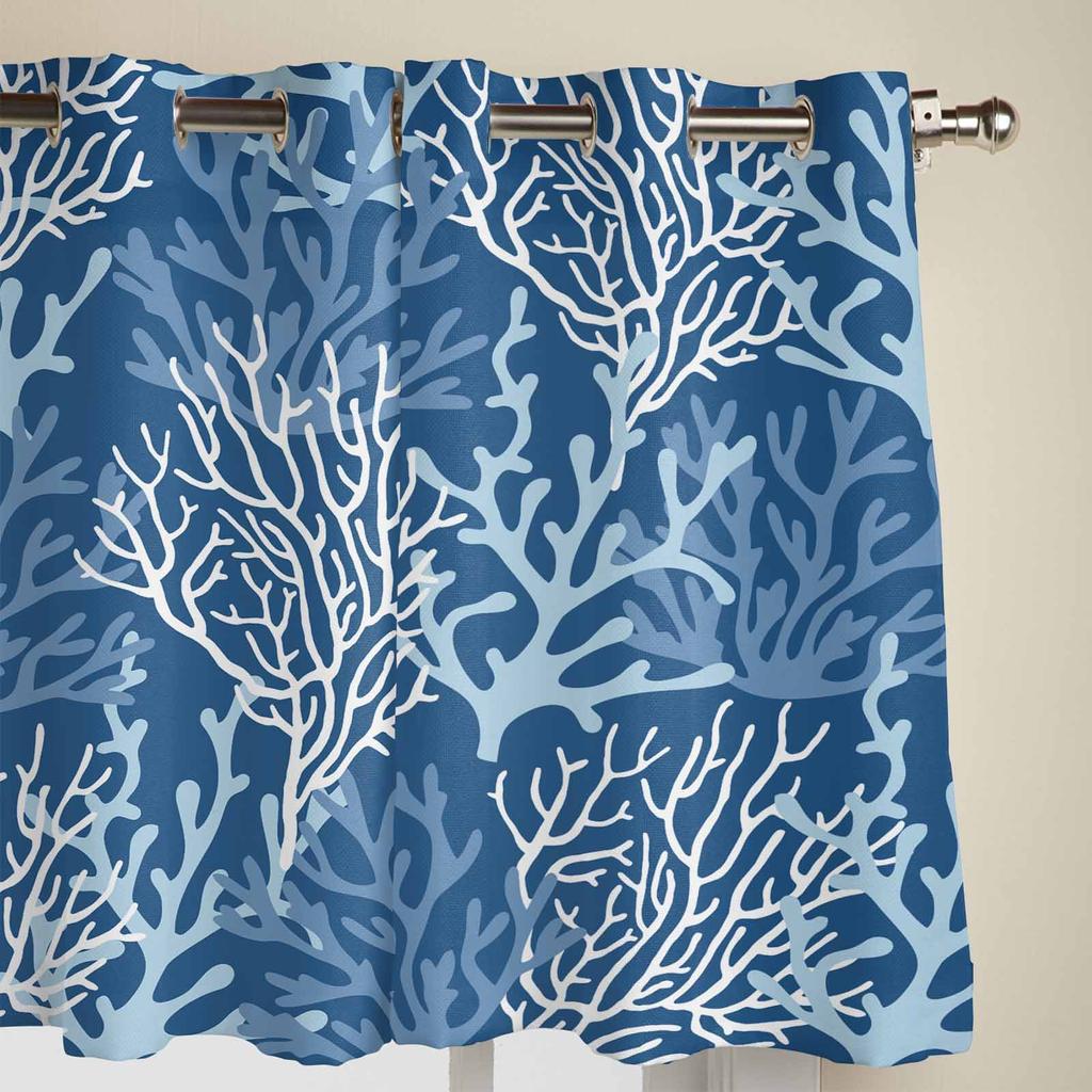 Letnie Oceaniczne Koralowe Ciemnoniebieskie Zasłony Okienne do Salonu Luksusowa Zasłona do Sypialni Żaluzje Kuchenne Draperie Zasłony