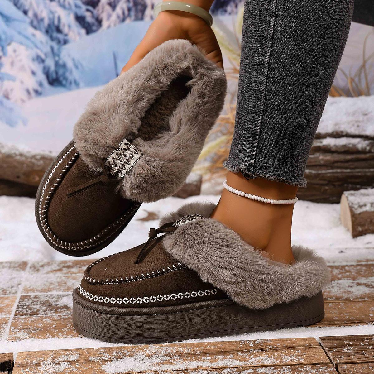 

Модная вышивка, украшение, пушистые меховые тапочки, женские 2025, зимние, теплые, плюшевые, на толстой подошве, уличные тапочки, ЭВА, нескользящие, пушистые шлепанцы 40-41 кофейный