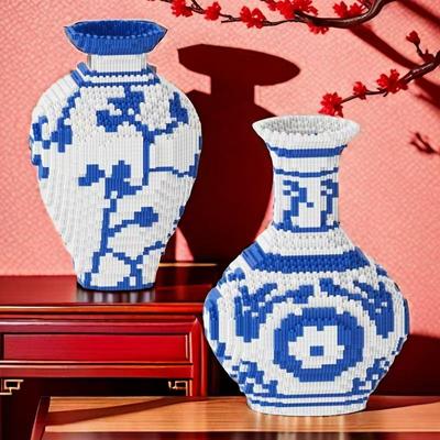 Novo Estilo Chinês Padrão de Vaso de Porcelana Azul e Branco Modelo de Urso 3D Bloco de Construção Montagem de Partículas Pequenas Quebra-cabeça Infantil Brinquedo