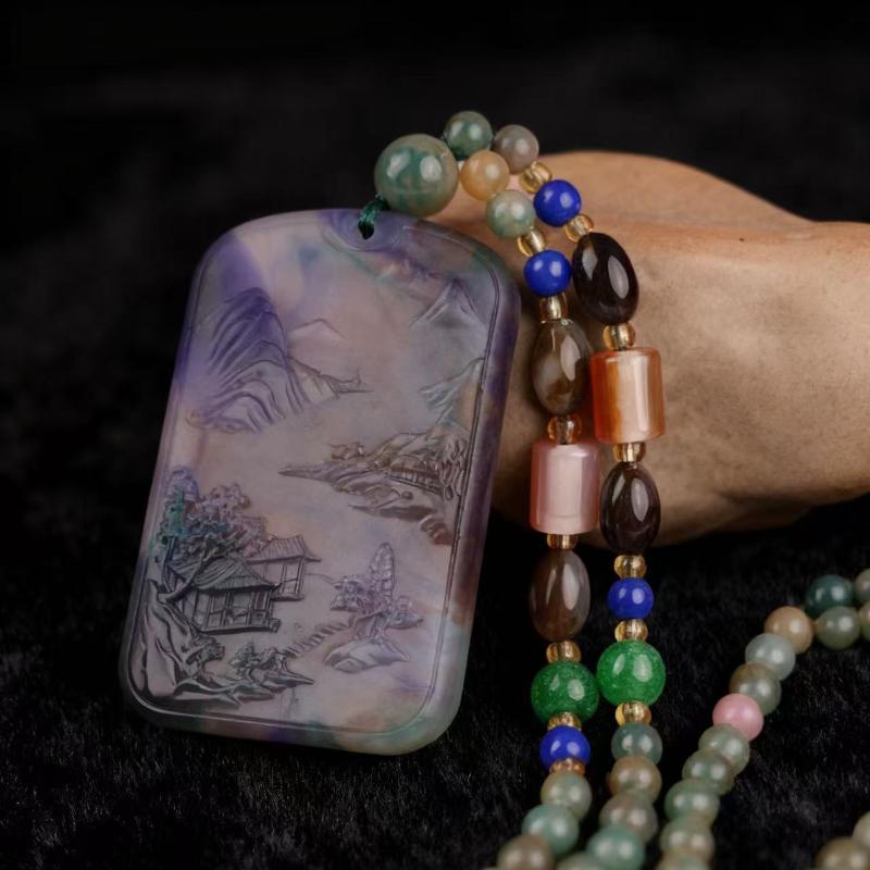 Versatile Rainbow Spotted Stone Carved Necklace Pendant Fortune Dragon Plaque Sweater Chain Fashion Jewelry Mother'S Day Gift