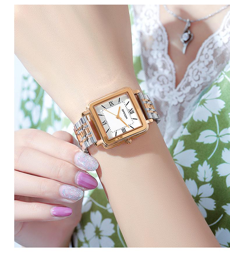 Sanda Women's Vintage Style Square Quartz Watch with Roman Numerals - Simple, Versatile, Waterproof Design
