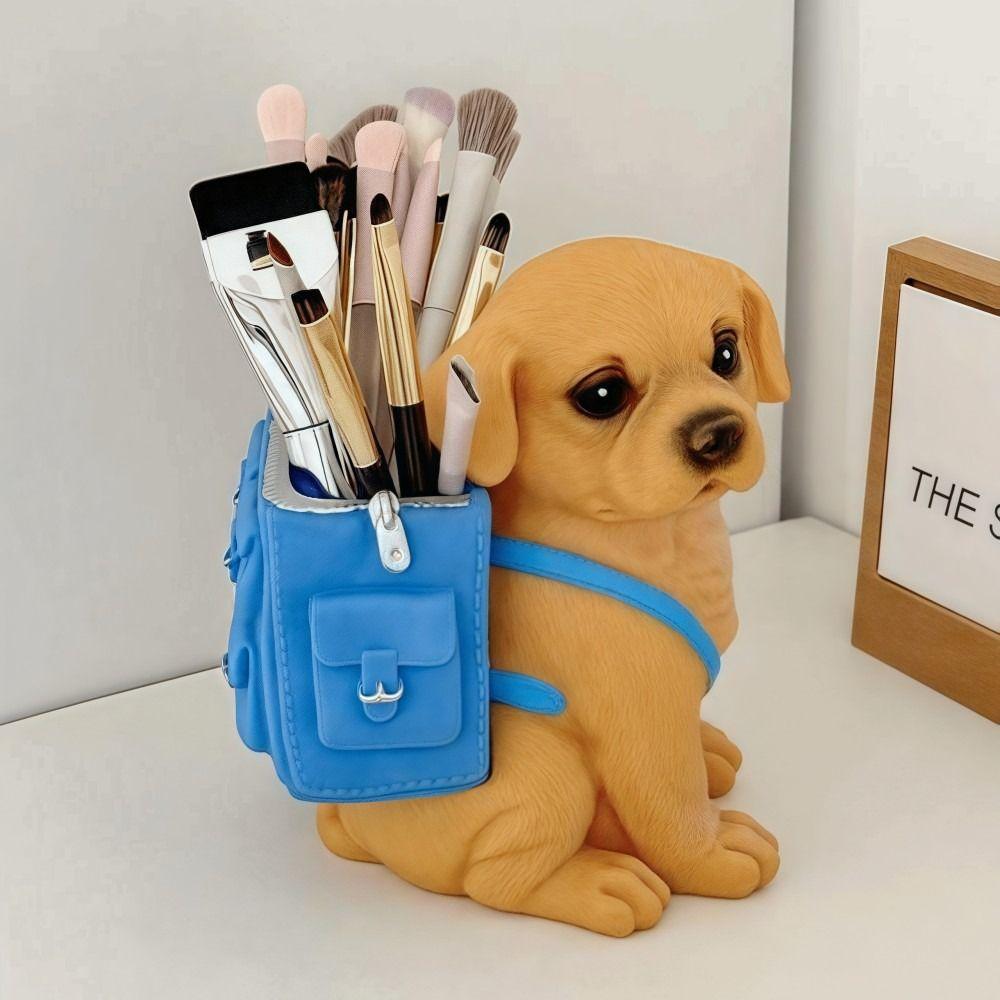 Large Capacity Dog Pen Holder Labrador Simulation Funny Makeup Brushes Holder Drop-resistant Plastic Desktop Organizer