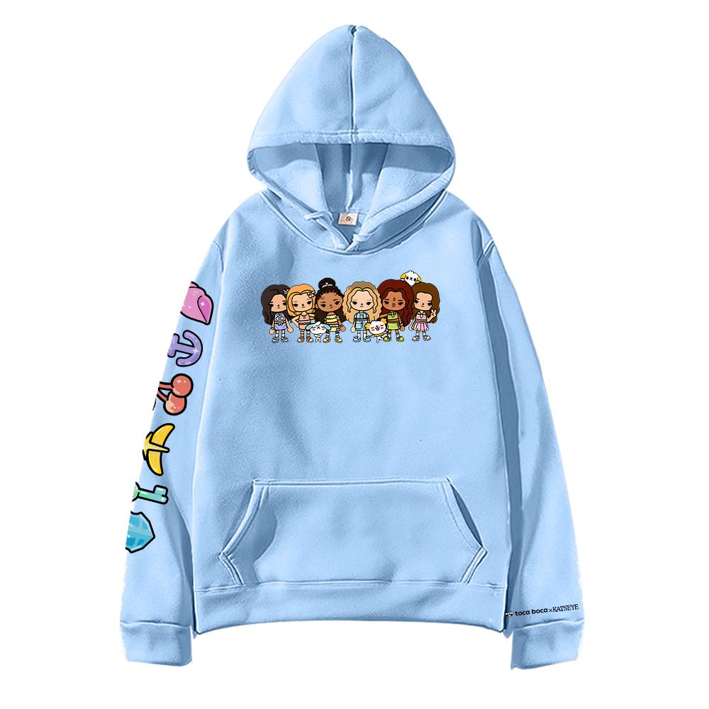 KATSEYE X Toca Boca Hoodie Damen Herren Herbst Lockeres Sweatshirt Kreatives Fleece Kapuzenpullover Lässig Hip Hop Streetwear Lässig Y2K Pullover