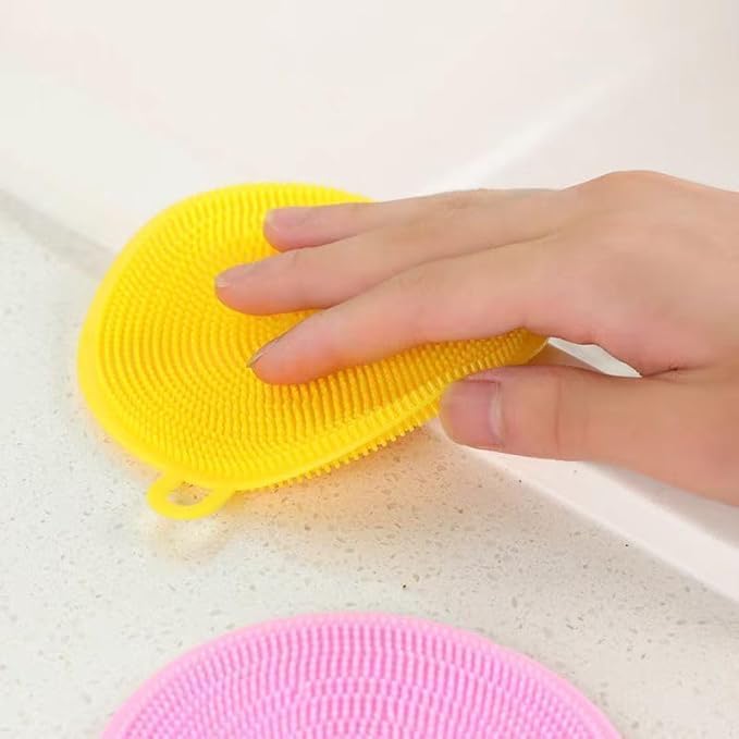 PICKWALK Silicone Dish Scrubber (Pack of 2) – Food Grade BPA-Free Sponge Brush, Reusable Rubber Cleaning Pad for Kitchen Dishes, Fruits & Vegetab