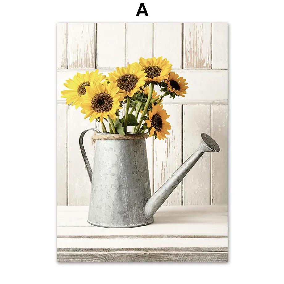 Yellow Dahlia Sunflower Orchid Butterfly Beige Wall  Canvas  Nordic Posters And Prints Pictures For Living Room Decor