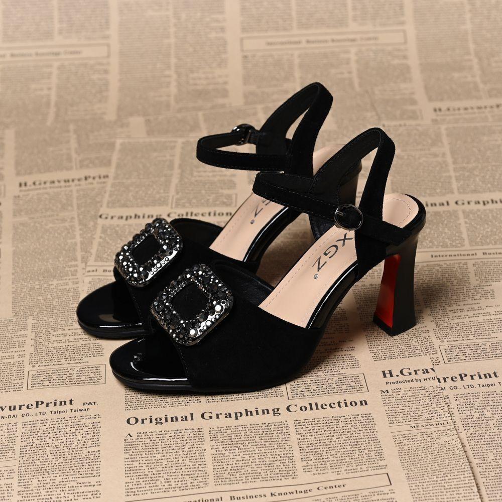 

Open-toed sandals fish mouth low-top fashion sandals summer thick heel fashion versatile word with high heel sandals 35 чёрный