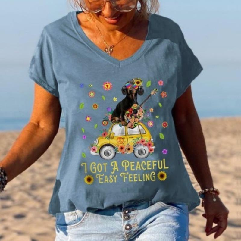Summer V-neck 3D Printed Top Fashionable Casual Short Sleeved Women's T-shirts