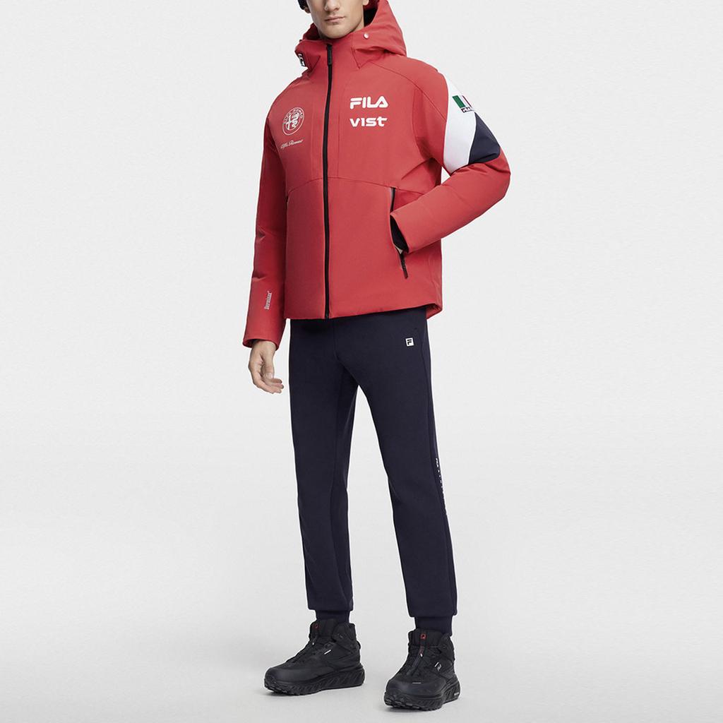 FILA Color Block Logo Printed Hooded Down Ski Jacket Men Jackets Red A11M346918F-RD