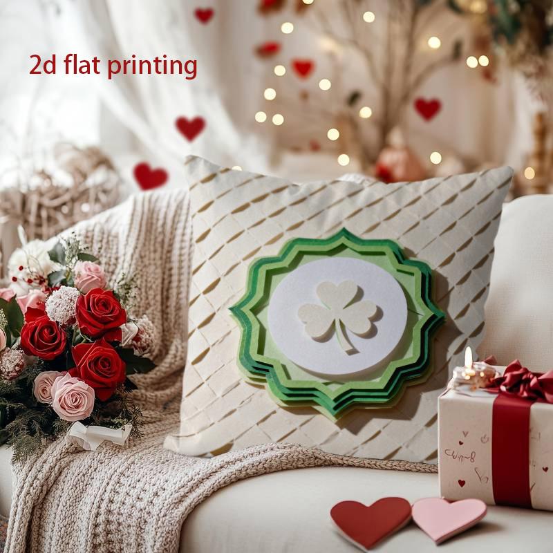 

Charming Heart & Clover Pattern Pillow Cover Pattern Cushion Cover Suitable for Sofa Bedroom Car Pillow Cover 16x16Inch