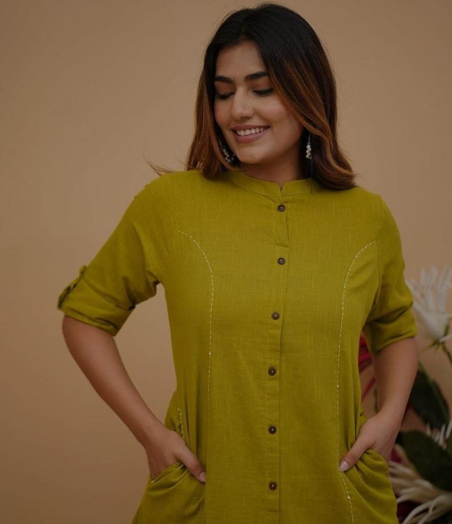 Women Designer Cotton Slub Kurta Pant Cord Set Dress Indian Bollywood Top Tunic Kurti