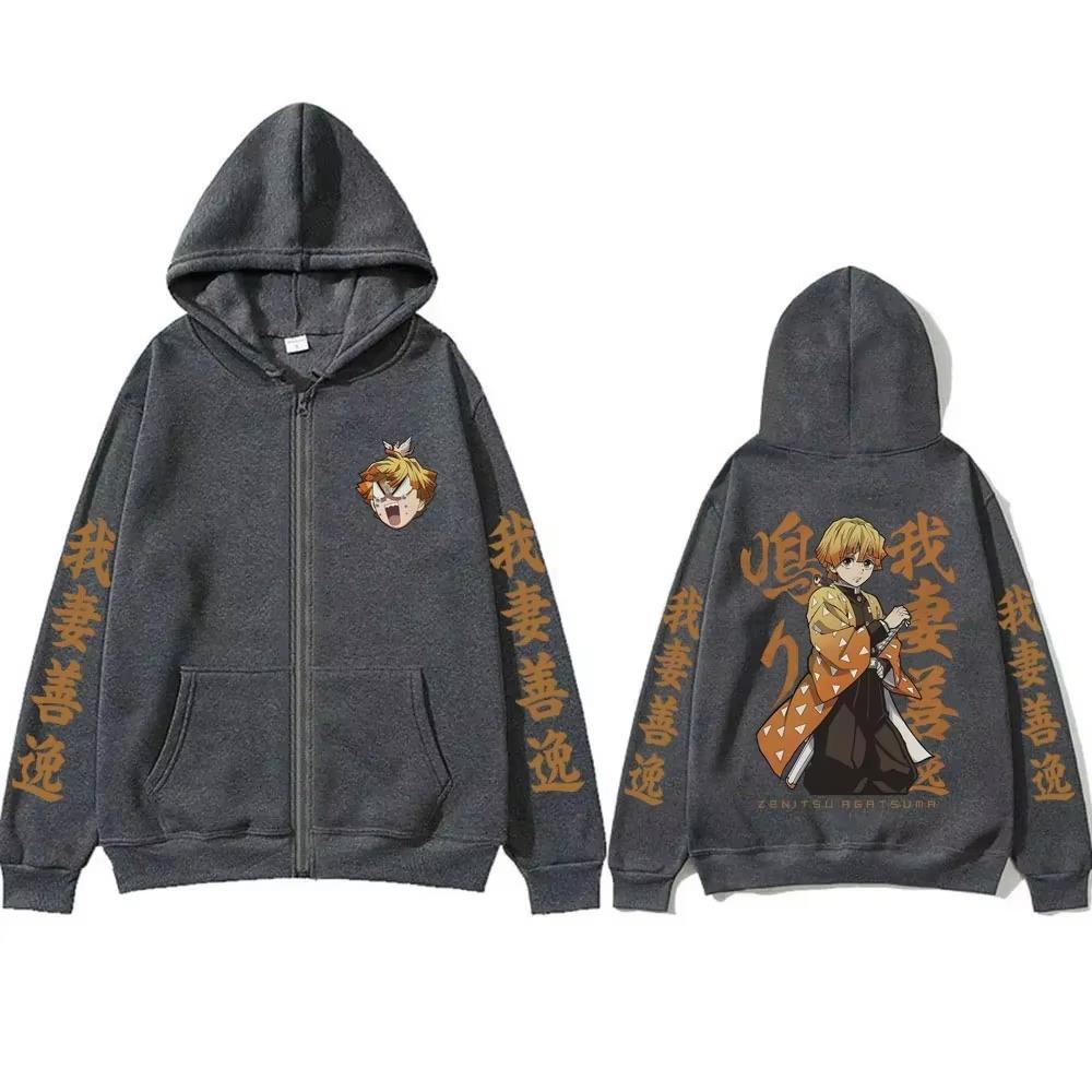Demon Slayer Anime Agatsuma Zenitsu Grafik Reißverschluss Hoodie Damen Kleidung Mode Oversized Cartoon