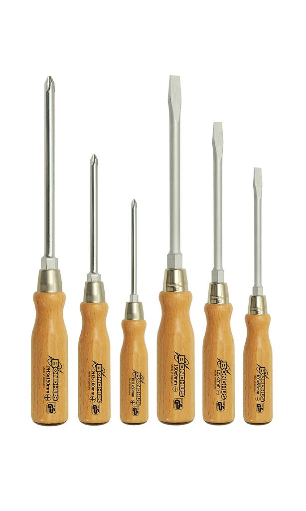 BONDHUS Screwdriver Wooden Handle Through Screwdriver Hexagonal Set 95715W [ ] Set, (with Bolster)