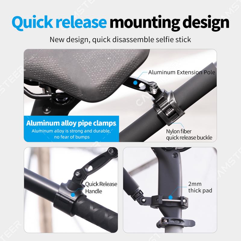 Camsteer Bicycle Backseat Mount 3rd Person View GoPro 13 12 Camera Brackets for Insta360 X5 X4 AcePro DJI Osmo360 Action 6 5Pro