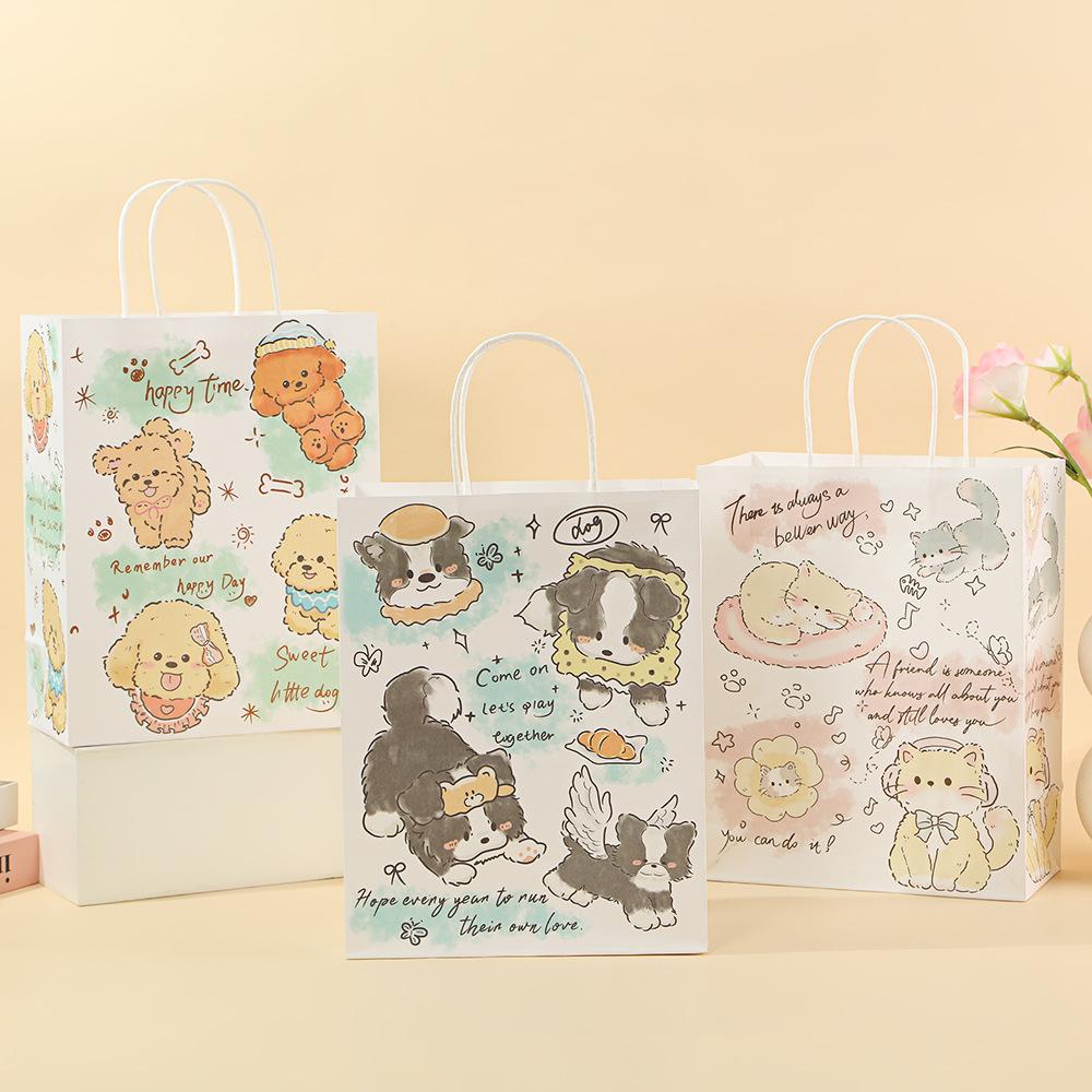 StoBag Dog Puppy Cartoon Print Kraft Paper Gift Bags for Sweets Gift Wrapping Bags Party Candy Treat Birthday Packaging