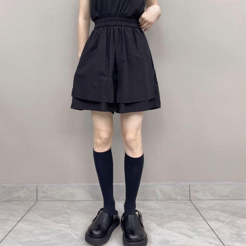 

Женские летние двухслойные брюки с широкими штанинами в виде цветочного бутона, тонкие, свободные, больших размеров, с высокой талией, повседневные, спортивные шорты длиной пять четвертей 2XL чёрный