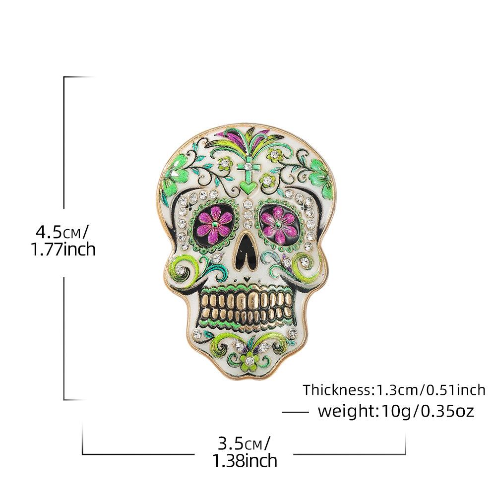 Fully Environmentally Friendly Alloy Day of The Dead Diamond Skull Brooch Mexican Style Painted Brooch Halloween