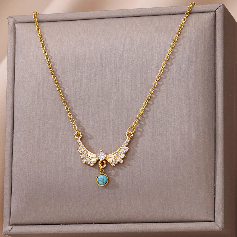 

Green Square Zircon Necklace For Women Gold Color Stainless Steel Necklaces Trending Female Wedding Fashion Jewelry Gift