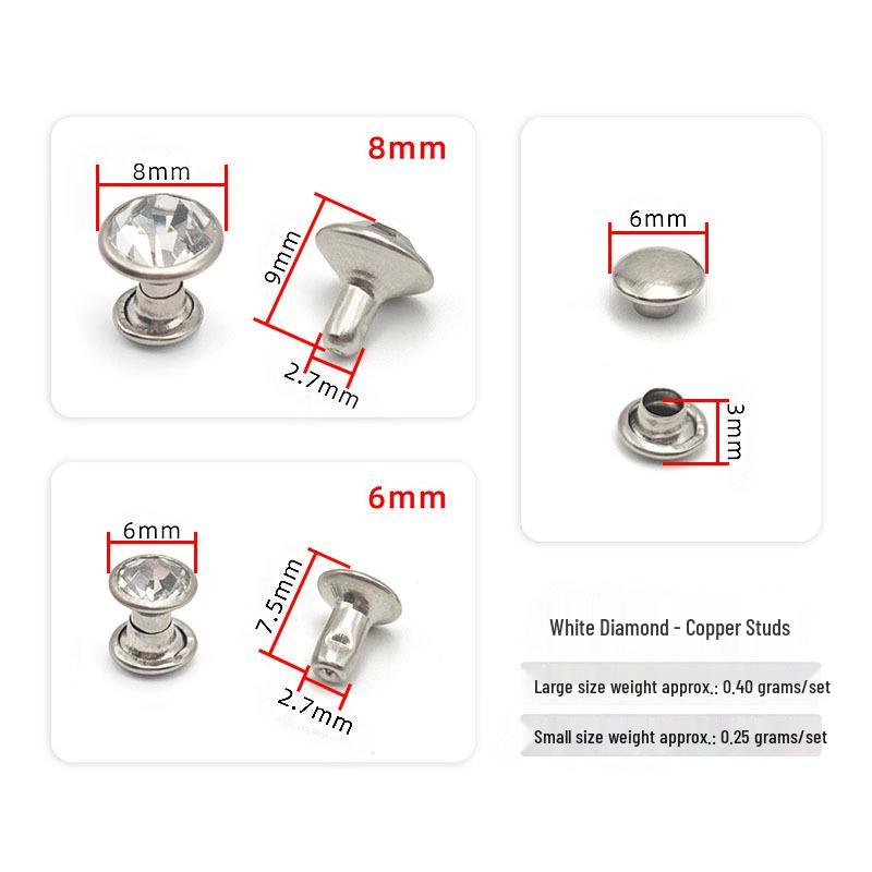 6-8mm Colored Silver Edge Tube Studs, Glass Inlaid Rivets for Clothing Decoration.