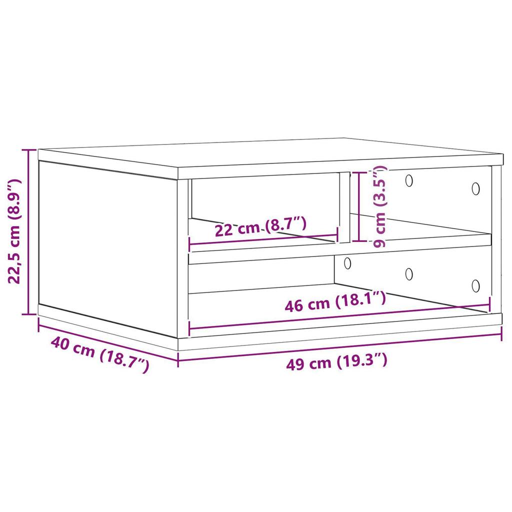 Desktop-Druckerregal, 2 Ebenen, offenes Aufbewahrungssystem, Regal für Kosmetik, Schreibwaren und Sonstiges, multifunktionales Desktop-Aufbewahrungsregal, 49x40x22,5 cm