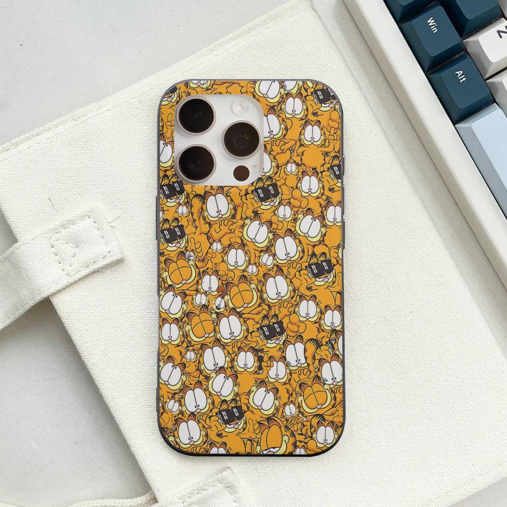 Cute Anime G-Garfields Cat Corrugated Pattern Case For IPhone 16E SE4 12 17 16 15 14 13 11 Pro Max Stripe Cover